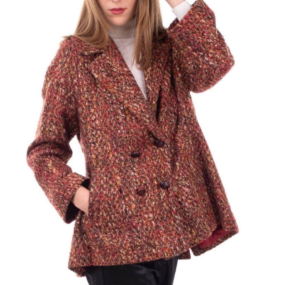 $2200 ALBERTA FERRETTI Boucle Blazer Jacket Size 42 M Wool Blend Notch Lapel